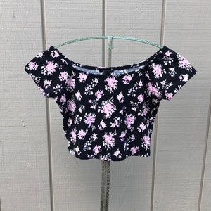 Forever 21 black and pink floral crop top